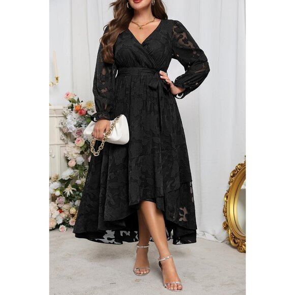 Plus Size Maxi Dress Floral Wrap V-Neck Long Sleeve Formal Wedding Guest - Picture 2 of 5